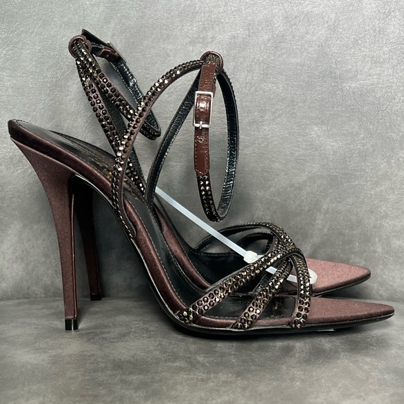 Saint Laurent Ava Sandals in Crepe Satin with Rhinestones in Brown EU 36 1390$ - Picture 11 of 14